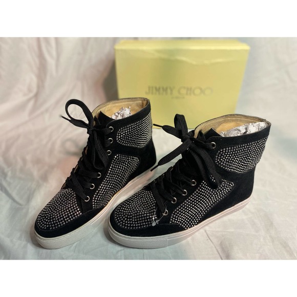 Jimmy Choo London Studded Black Suede Sneaker 7.5 / 38